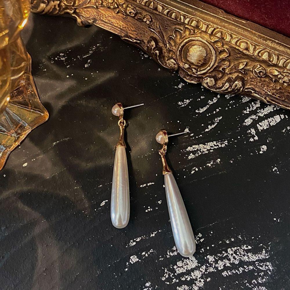 VANES1 Đôi Bông Tai Dáng Rơi Họa Tiết Hình Học Đính Ngọc Trai Thời Trang Cho Nữ