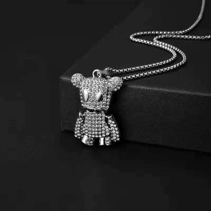 Vòng cổ Thép Titan Nhẹ Đính Kim Cương Hình Gấu Kim Cương Thời Trang Thu Đông Cao Cấp Phong Cách hip hop niche Cho Nữ