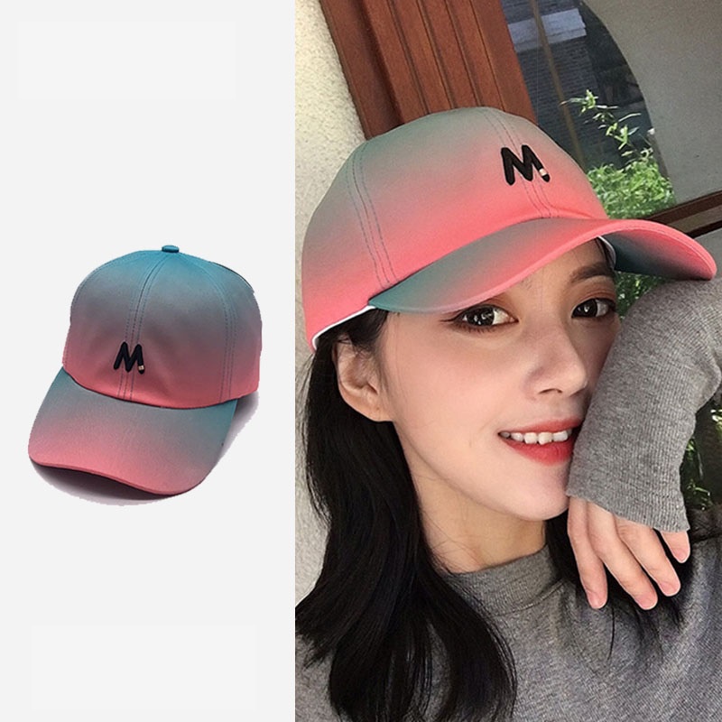 Mũ Lưỡi Trai Phối Màu In 3D Loang Lỗ Thêu Chữ M Kiểu Nón Lưỡi Trai Nam Nữ Phong Cách Thời Trang Tye-Die Chất Vải Kaki