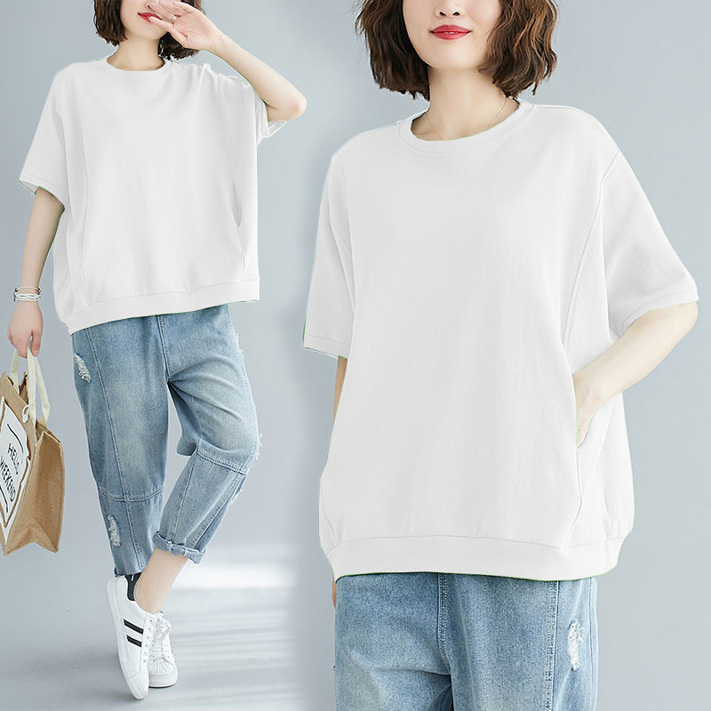 Áo Thun Tay Ngắn Cổ Tròn Màu Sắc Đơn Giản Có Size Lớn Dành Cho Nữ