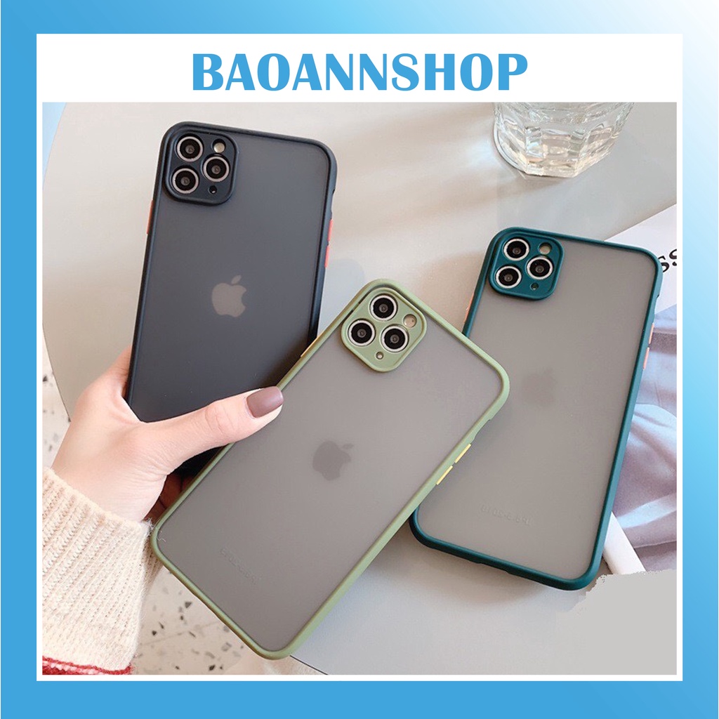 Ốp lưng iphone Basic nhựa Nhám Nút Phím Màu Nổi bảo vệ camera full mã iphone BAOANNSHOP