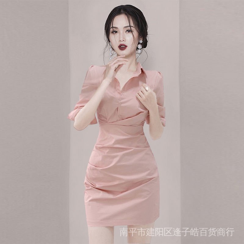 Đầm sơ mi bằng cotton ôm vừa vặn quấn hông thời trang mùa hè 2022 cho nữ