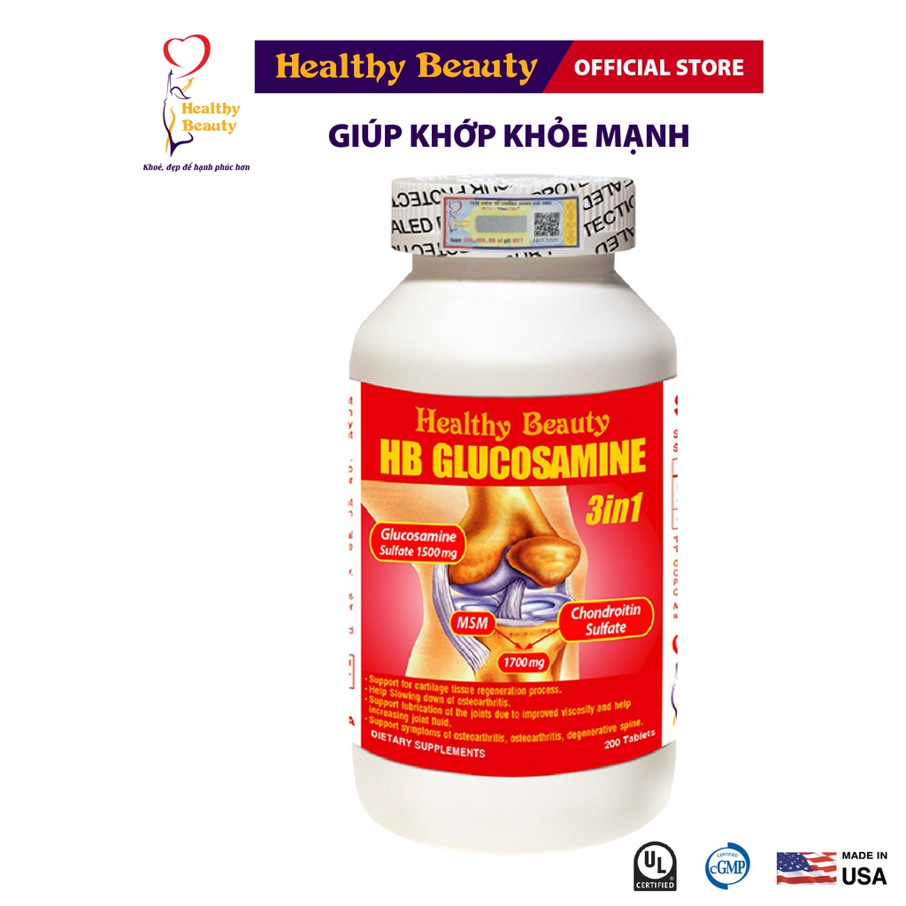 Viên Uống Healthy Beauty HB Glucosamine 3 In 1 Giảm Triệu Chứng Đau Của Bệnh Viêm Khớp, Thái Hóa Khớp, Cột Sống