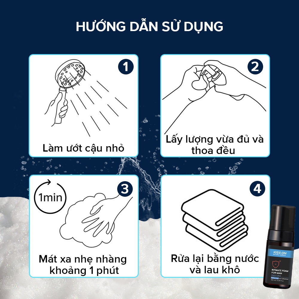 Dung dịch vệ sinh nam tạo bọt KISS ON giúp làm sạch, khử mùi hôi bọt vệ sinh nam giới kisson 100ml TM-KI-VS01