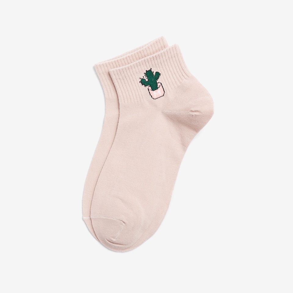 Vớ Nữ Cổ Ngắn Hàn Quốc MINSU  V1357 Thêu Hình Cây Xương Rồng Cute, Chất Cotton Thoáng Mát Thấm Hút Mồ Hôi