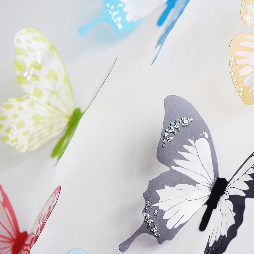 Set 18 sticker PVC dán tường họa tiết 3D hình con bướm dùng trang trí tiệc cưới