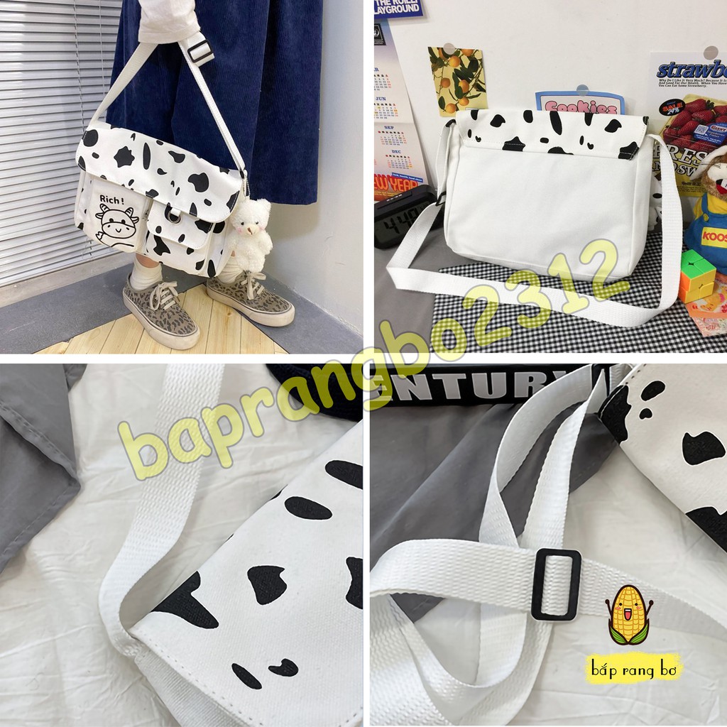 TÚI VẢI ĐEO CHÉO BÒ SỮA SIZE TO ĐỂ VỪA SÁCH A4 ĐI HỌC TOTE CANVAS KHÔNG KÈM MÓC KHÓA DC09