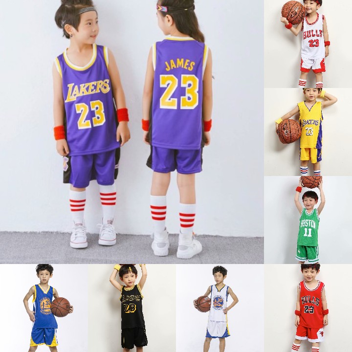 Bộ quần áo bóng rổ trẻ em bé trai gái nam nữ NBA mát đẹp giá rẻ Bulls Celtics Lakers Warriors trắng đỏ đen tím vàng xanh