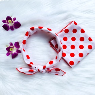 Khăn turban chấm bi đỏ buộc nơ cổ buộc tóc