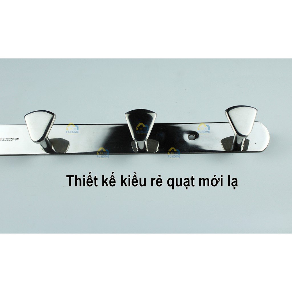 Móc treo quần áo Inox SUS304 hình quạt, treo túi xách, balo, đồ dùng gia đình - Tặng kèm keo dán Inox không cần khoan