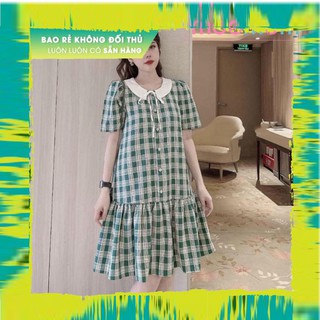 Váy bầu công sở - đầm bầu mùa hè kẻ xanh chất thô hàn mềm mịn BN45 - Jebi