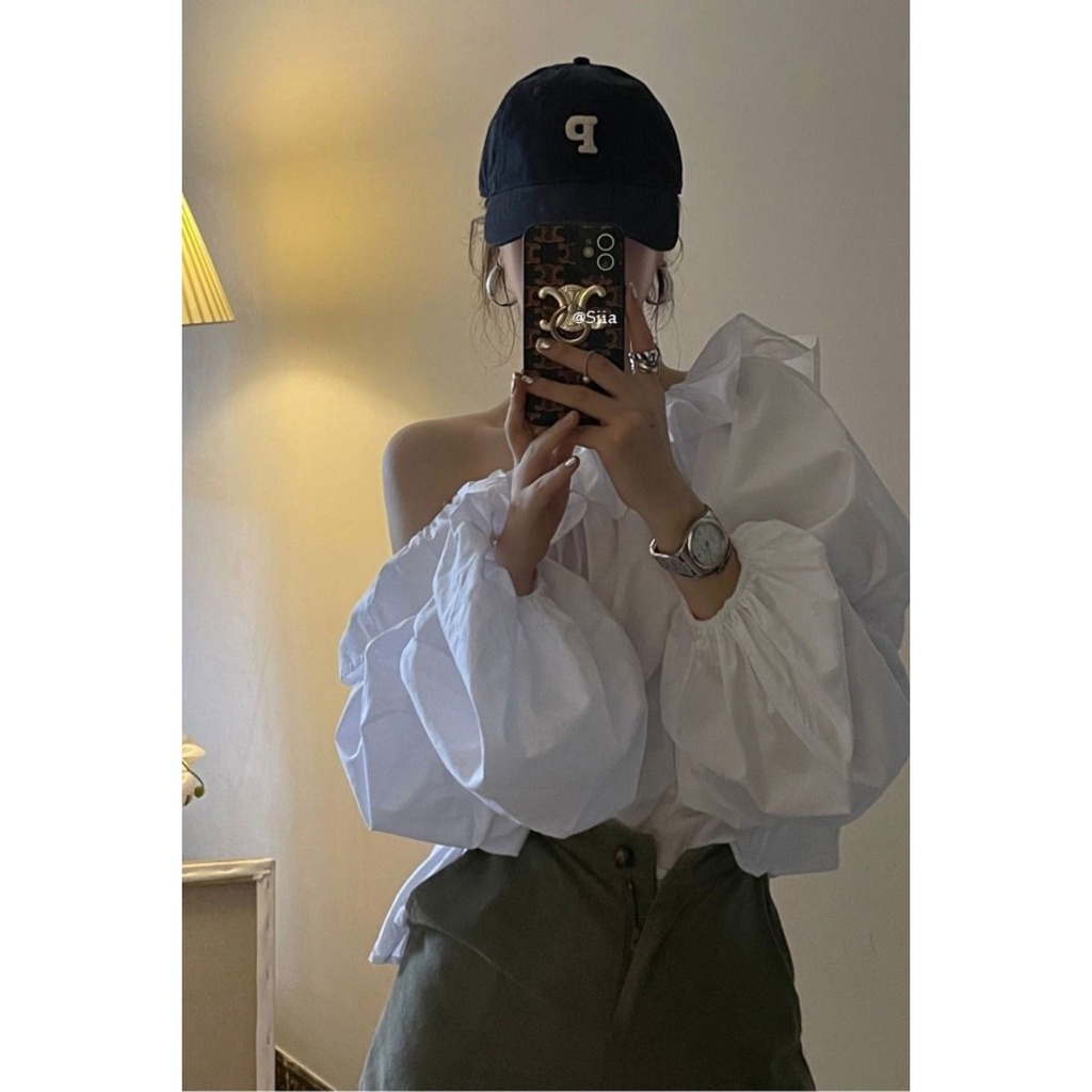 Áo Kiểu Tay Phồng Trễ Vai Phong Cách Pháp Thời Trang Cho Nữ
