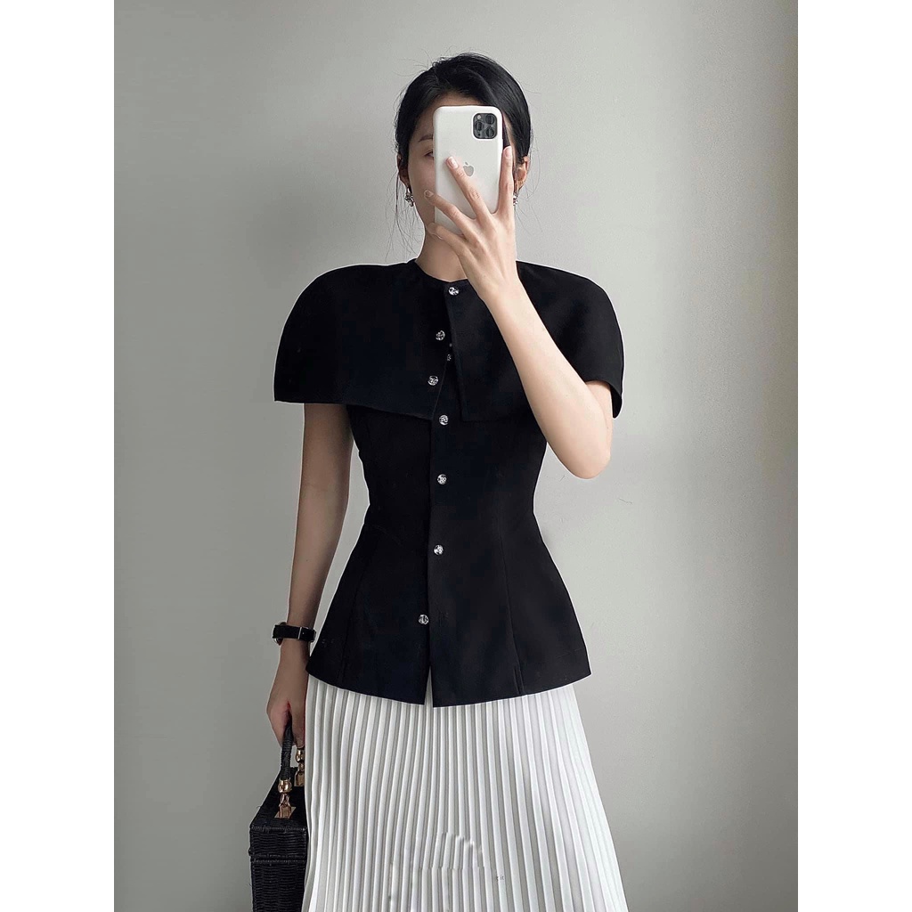 Áo sơ mi công sở kiểu dáng ôm tay choàng sang trọng 2 lớp HANAASHOP 162