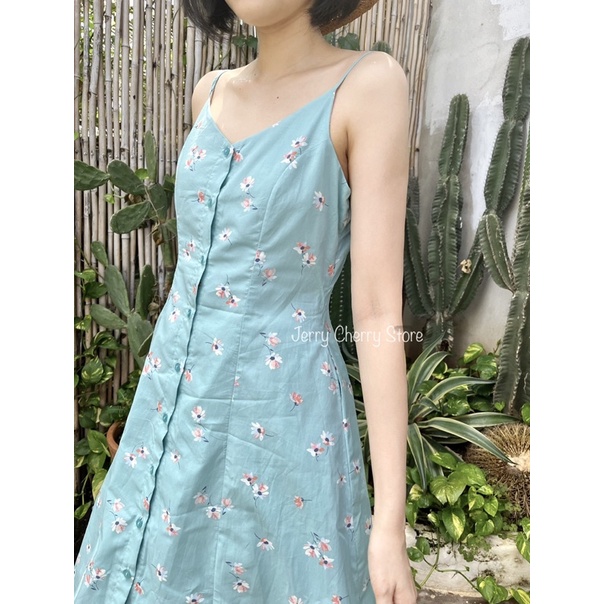 Đầm hai dây hoa nhí phom 7 mảnh tôn dáng chất cotton lụa