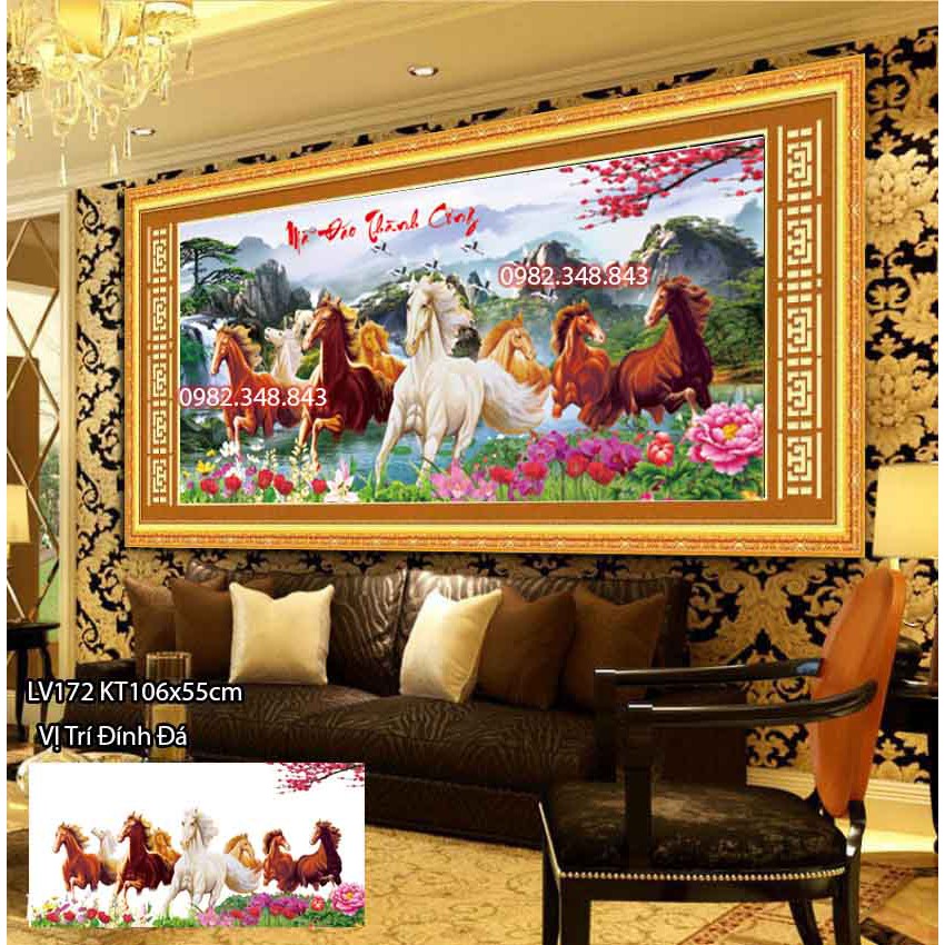 Tranh đính đá mã đáo thành công KT:106x55cm. Tranh gắn đá chưa đính.