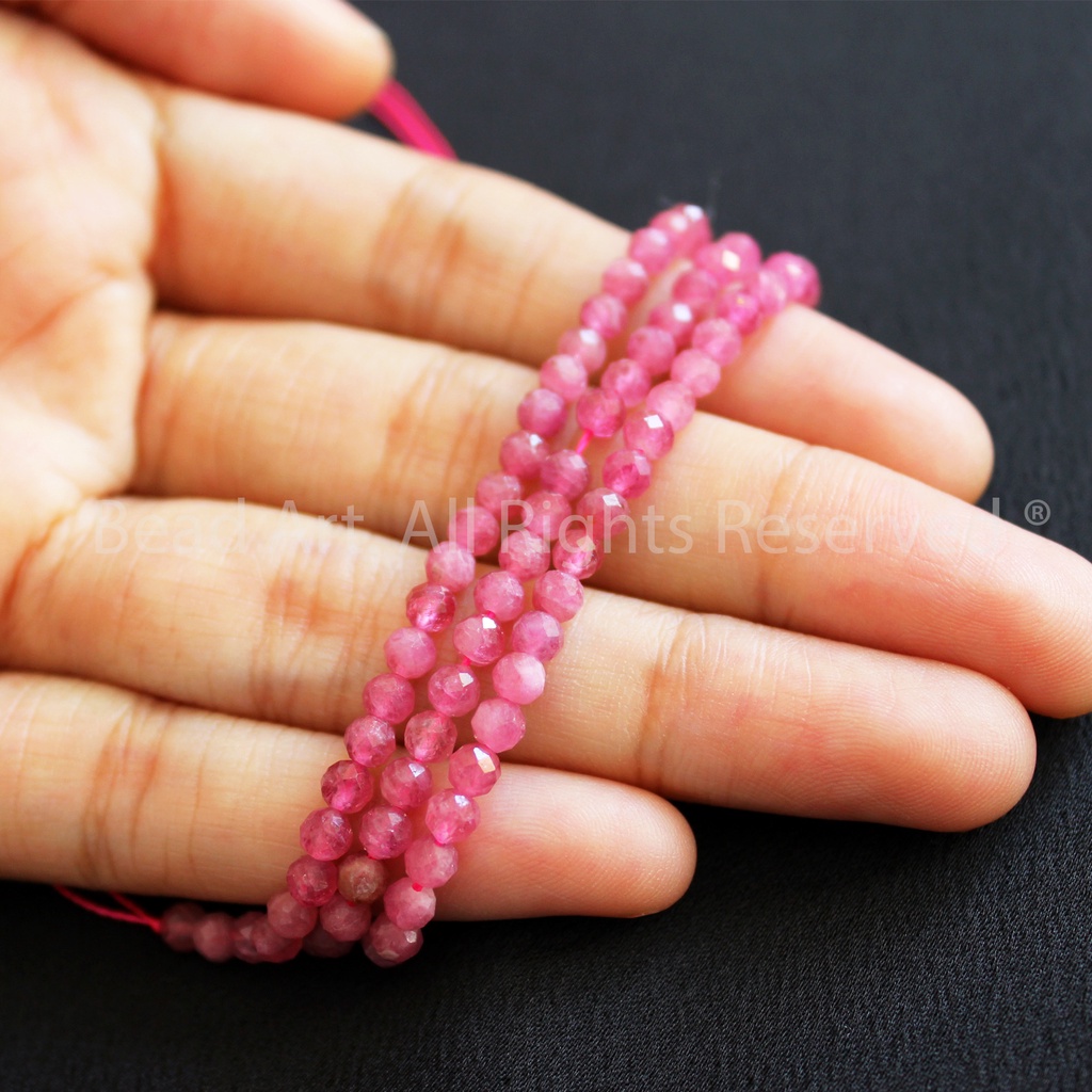 [1 Hạt] 3MM Tourmaline Hồng Loại AAA, Mệnh Hoả, Thổ, Đá Phối Vòng Tay Phong Thuỷ, Chuỗi Hạt S50 - Bead Art