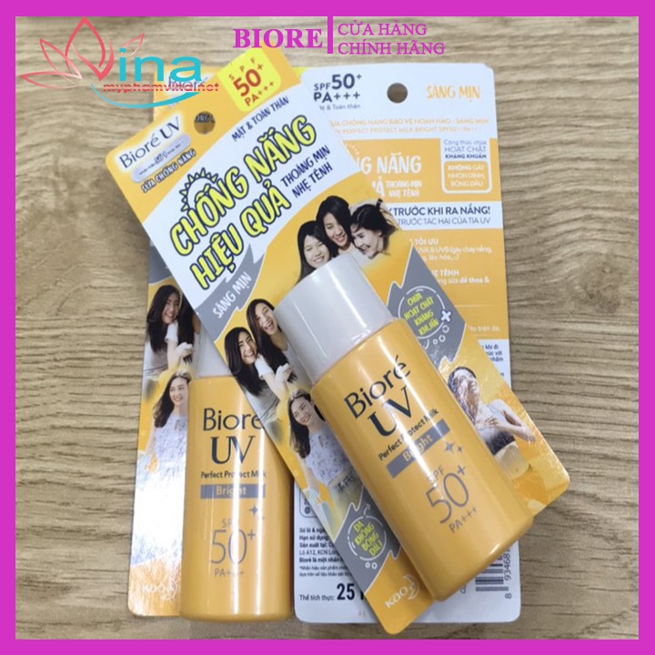 kem chống nắng Biore UV Perfect Protect Milk Bright SPF 50 PA+++ 25ML