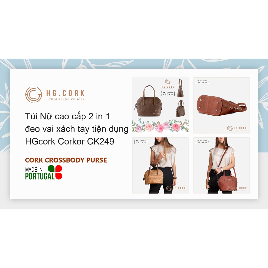 Túi Nữ Cao Cấp Crossbody 2 in 1 - HGcork Corkor CK249 - Da cork thực vật thuần chay siêu bền, Sản Xuất Tại Bồ Đào Nha