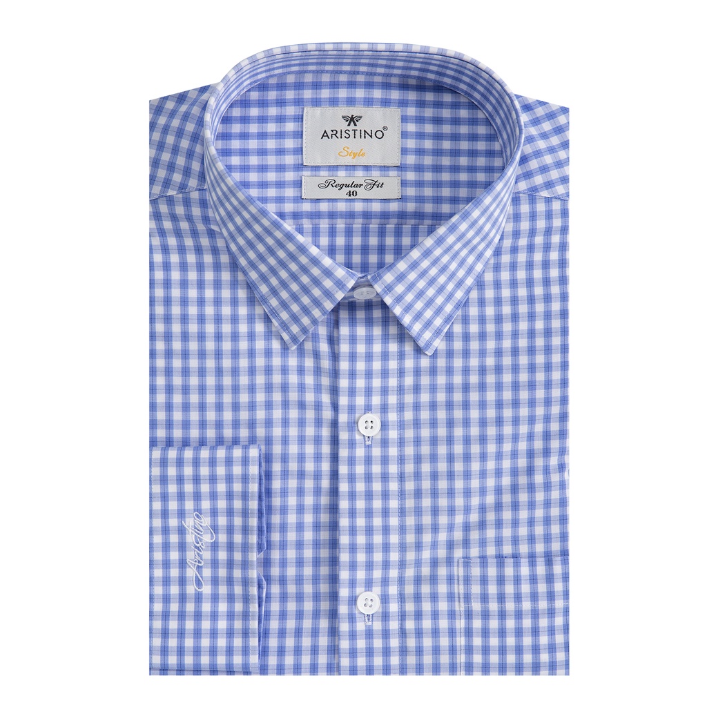 Áo sơ mi dài tay ARISTINO dáng suông nhẹ thoải mái kết hợp họa tiết kẻ caro xanh nổi bật, tinh tế - ALS16601