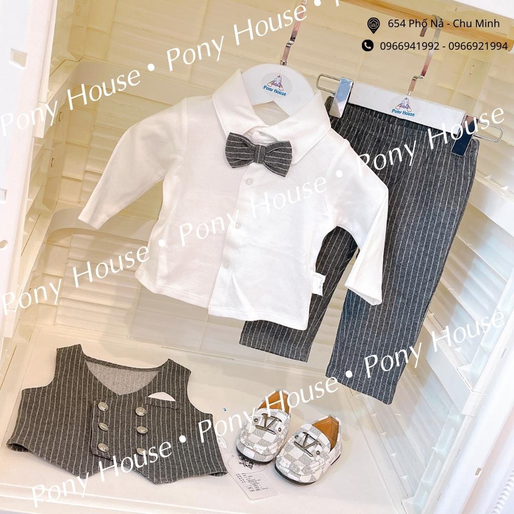 Set Bộ Công Tử Vest 3 chi tiết kèm nơ Chất Cotton Mềm, Mịn, Dày Dặn dành cho bé trai 3-24m