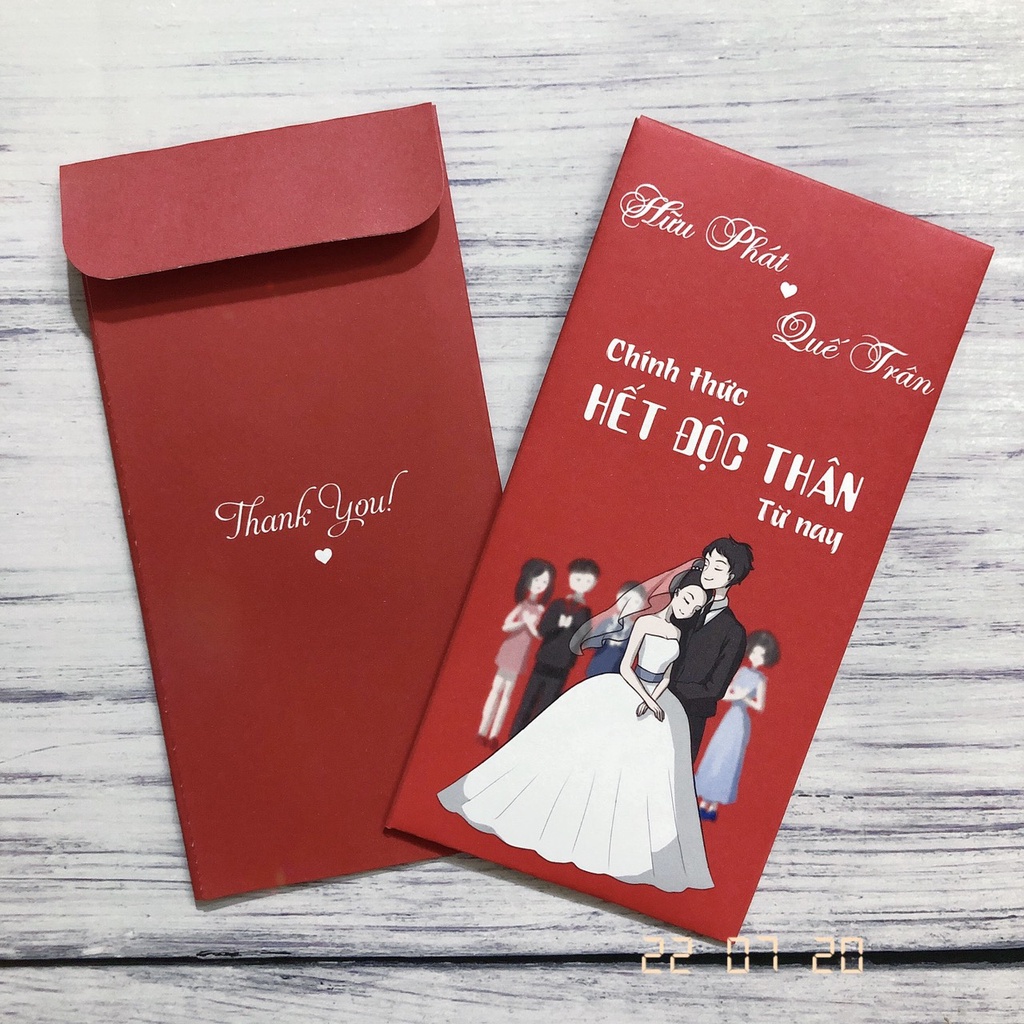 Bao lì xì đám cưới đỏ in tên theo yêu cầu - Bao lì xì bưng quả in tên dâu rể