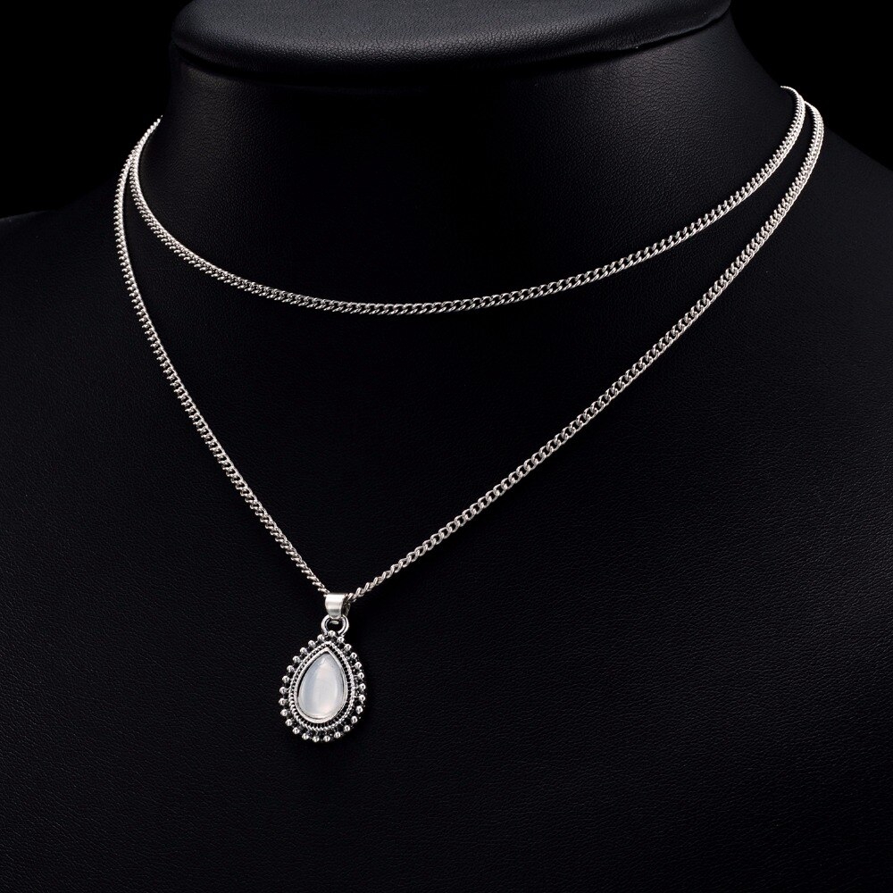 Dây Chuyền Hai Lớp Mặt Hình Giọt Nước Phong Cách Bohemian