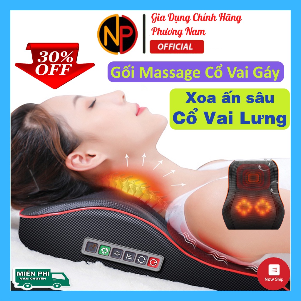 Gối massage cổ vai gáy cao cấp JVJ-R01 có 16 bi lăn có hồng ngoại tựa lưng - Gối massage vai gáy toàn thân đa năng