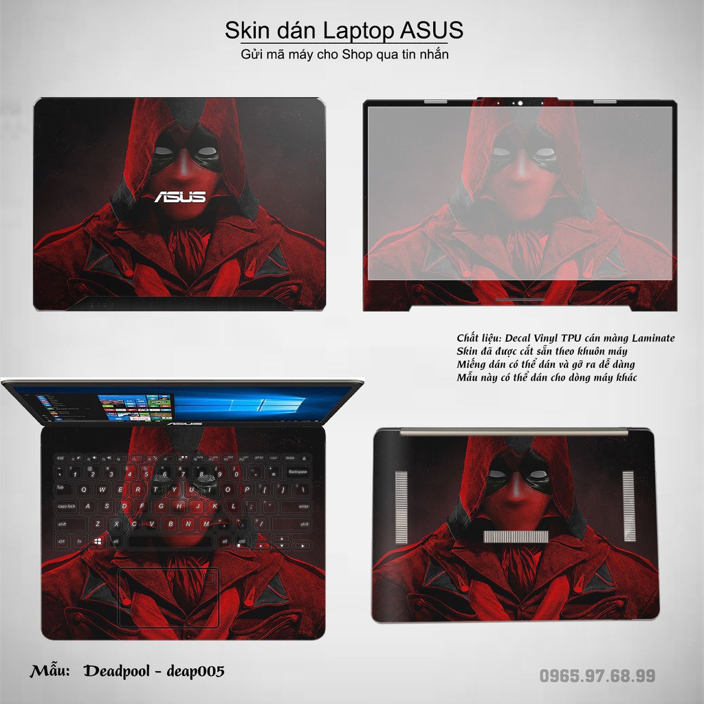 Skin dán Laptop Asus in hình Deadpool (inbox mã máy cho Shop)