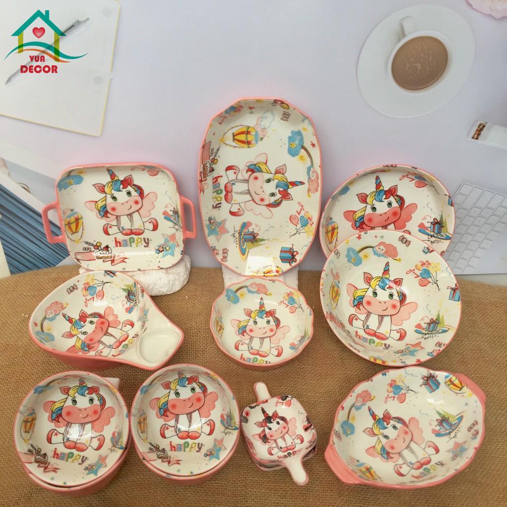 Set Bát Ăn Cơm Bộ Bát Đĩa Sứ🦄🦄🦄 Pony Hồng🦄🦄🦄 Dễ Thương Decor Chén Dĩa Cute Cao Cấp B92