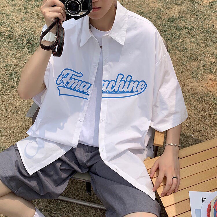Áo sơ mi nam nữ form rộng đi học oversize in chữ tay lỡ - ZADOLA FASHION
