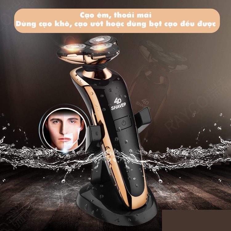 Máy cạo râu đa năng 4 trong 1 - Cạo Râu, Cắt Tóc, Tỉa Lông Mũi, Rửa Mặt, cạo sát 3 lưỡi kép, êm, chống nước