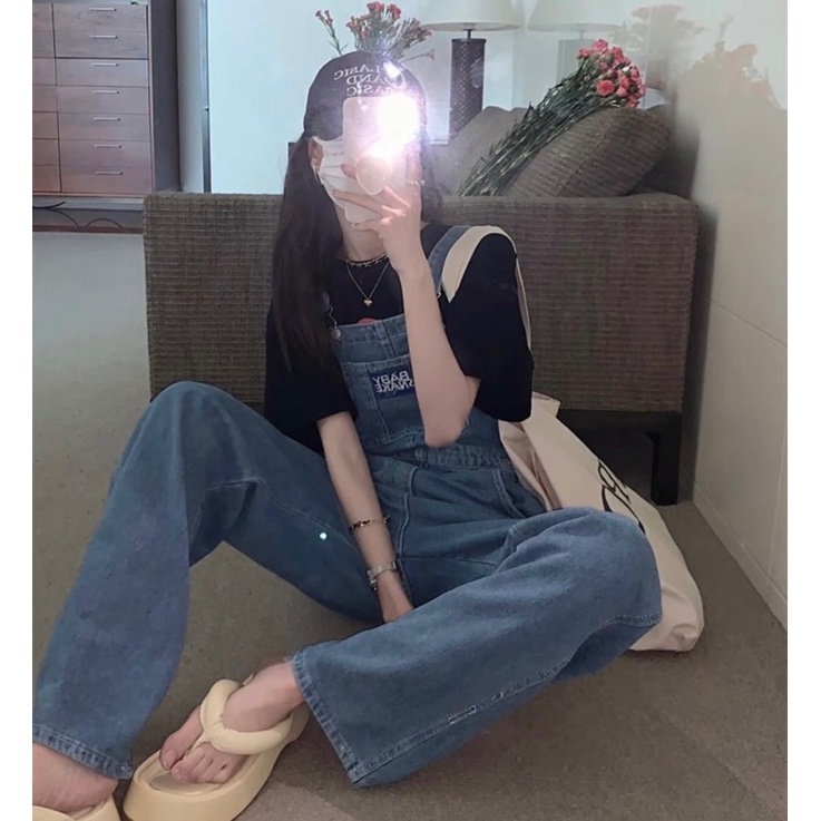 Quần Yếm JEAN nữ LoGo from dáng rộng hàng QC loại 1 - Hàng có sẵn