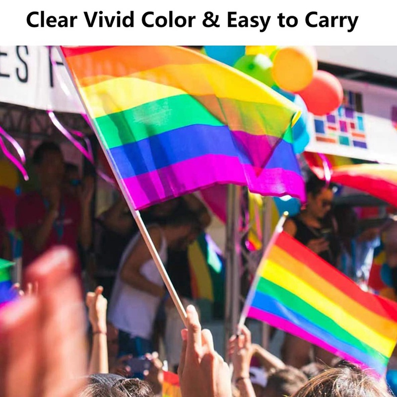 Bộ 50 Lá Cờ Gay Pride Mini Cầm Tay Màu Cầu Vồng Kích Thước 21 * 14cm