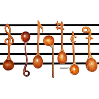 Set 7 muỗng gỗ thìa gỗ hình nốt nhạc muôn màu giai điệu cuộc sống