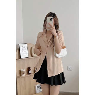 Áo sơ mi cổ vest cộc tay đũi lụa