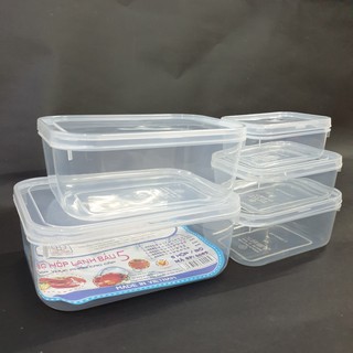 Hộp đựng thực phẩm chuẩn Việt Nhật, hộp đựng thức ăn hình Bầu dục, có nắp đạy an toàn, vệ sinh - bộ 5 chiếc