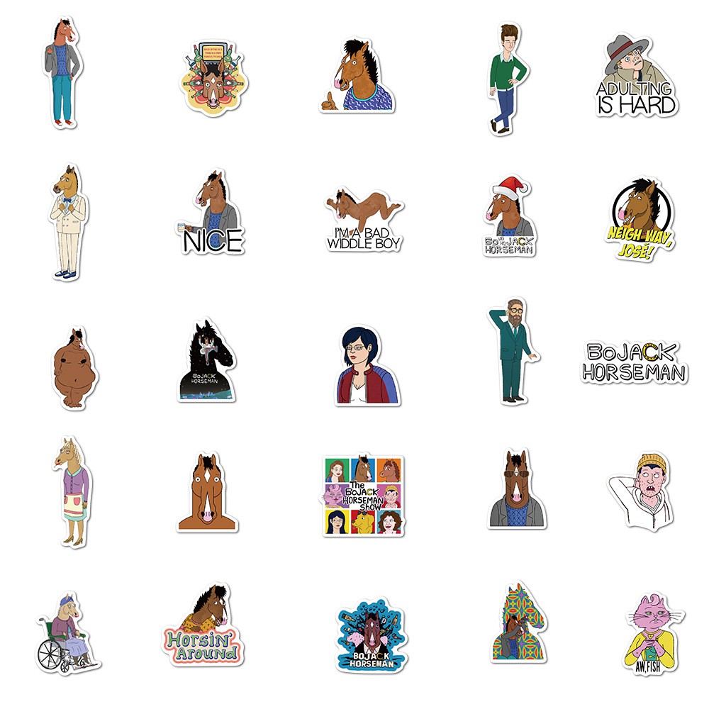 Set 50 sticker dán trang trí chống thấm nước họa tiết trong BoJack Horseman độc đáo