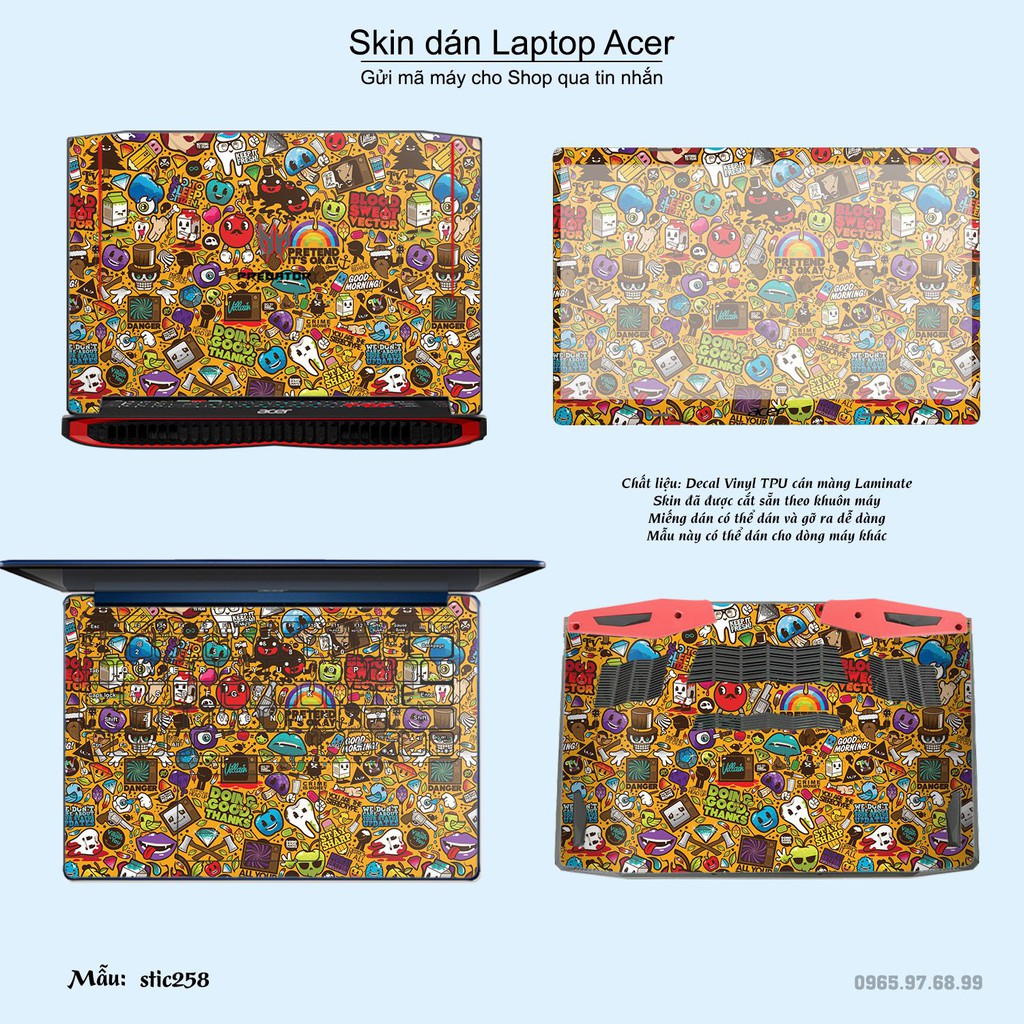 Skin dán Laptop Acer in hình sticker bomb (inbox mã máy cho Shop)