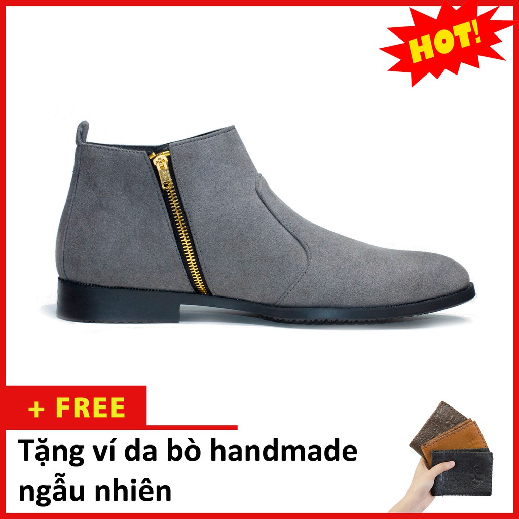 Giày Chelsea Boot Nam Cổ Khóa Rất Dễ Xỏ Da Búc Màu Xám Cực Đẹp - CB521-bucxamkhoa(V)-XAMBUCK