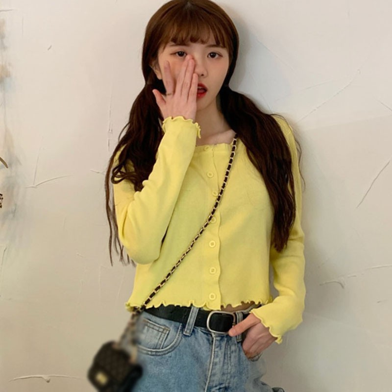 Áo Cardigan Dệt Kim Mỏng Tay Dài Phối Ren Xinh Xắn Cho Nữ