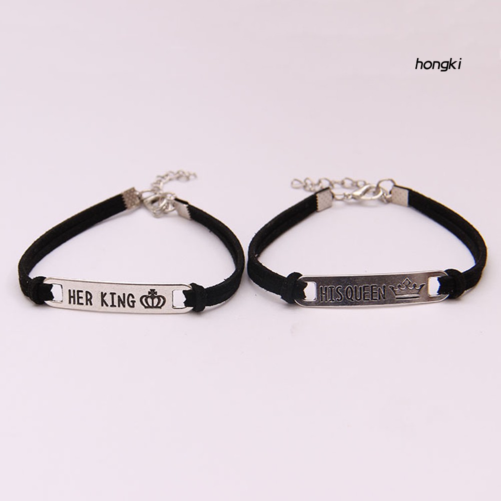 HIS Vòng Tay Mặt Kim Loại Khắc Chữ Thời Trang Cho Cặp Đôi