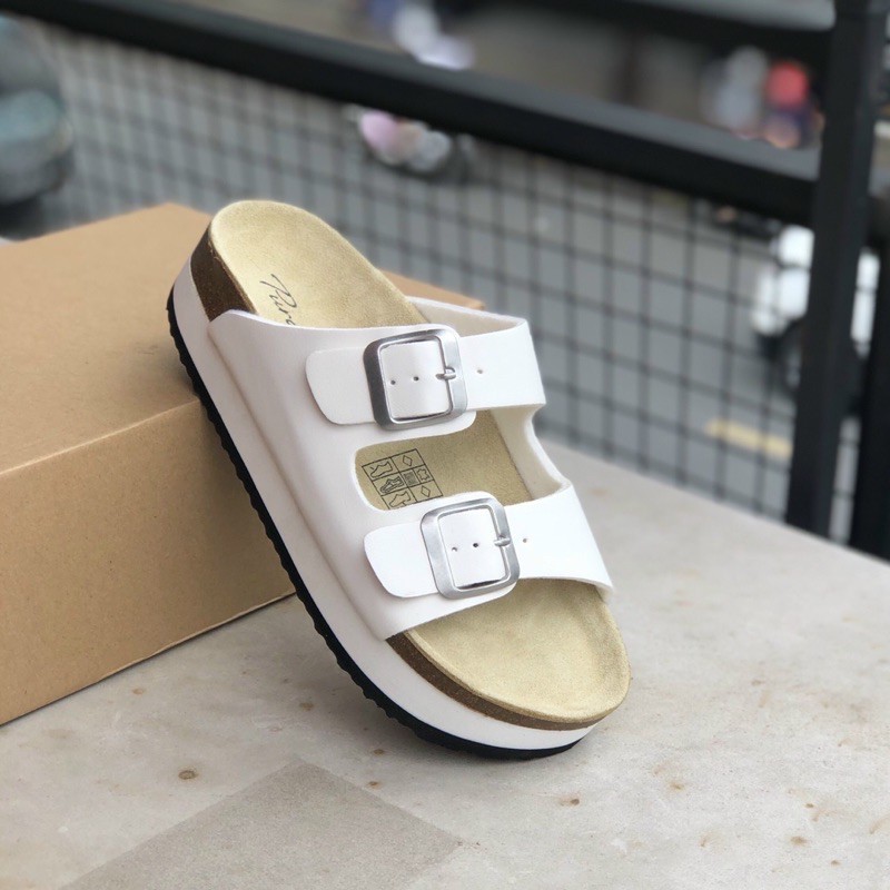 DÉP ĐẾ TRẤU QUAI NGANG INOX  - DÉP QUAI NGANG ĐẾ BẰNG CAO 3 PHÂN - TRẮNG - ĐEN  - CR60