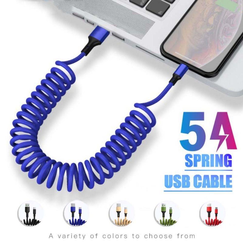 Dây Cáp Sạc Nhanh USB Type C Kỹ Thuật Số 5A Dạng Lò Xo Bện Có Thể Thu Gọn
