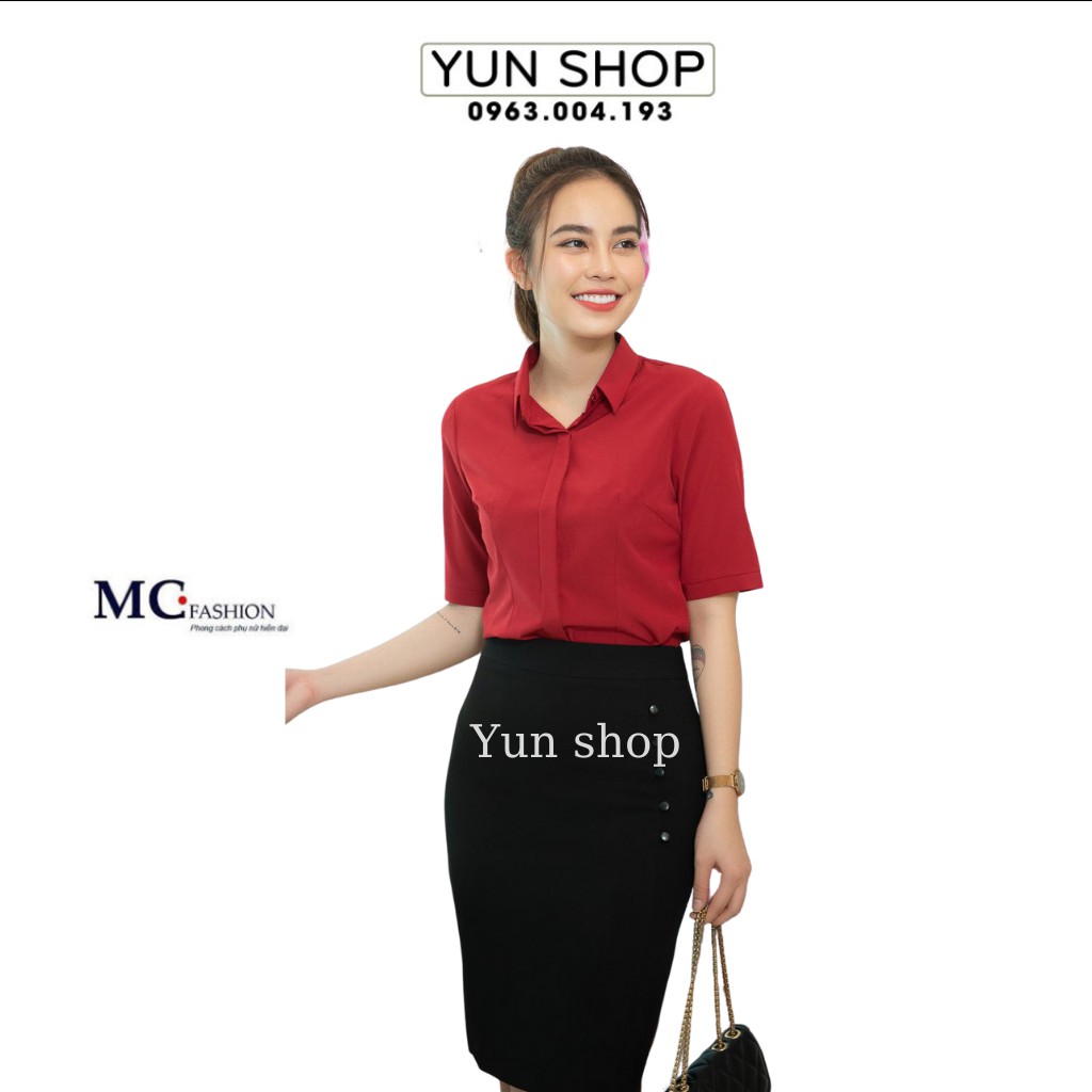 Áo sơ mi công sở nữ, kiểu dáng tay lỡ -  MC Fashion A473 màu đỏ đô