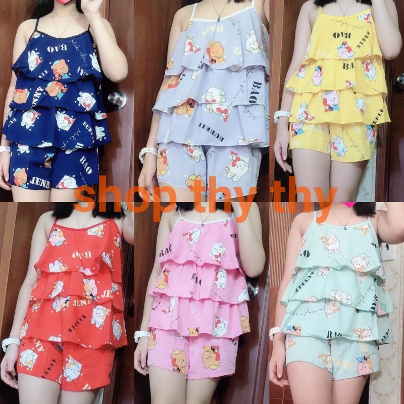 Đồ bộ mặc nhà nữ kiểu áo 2 dây quần lững, chất lụa mềm mịn, form thoải mái thời trang hè