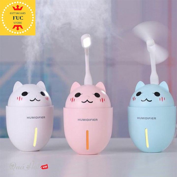 Máy phun sương tạo ẩm kèm quạt, có đèn led 3 in 1 siêu tiện dụng