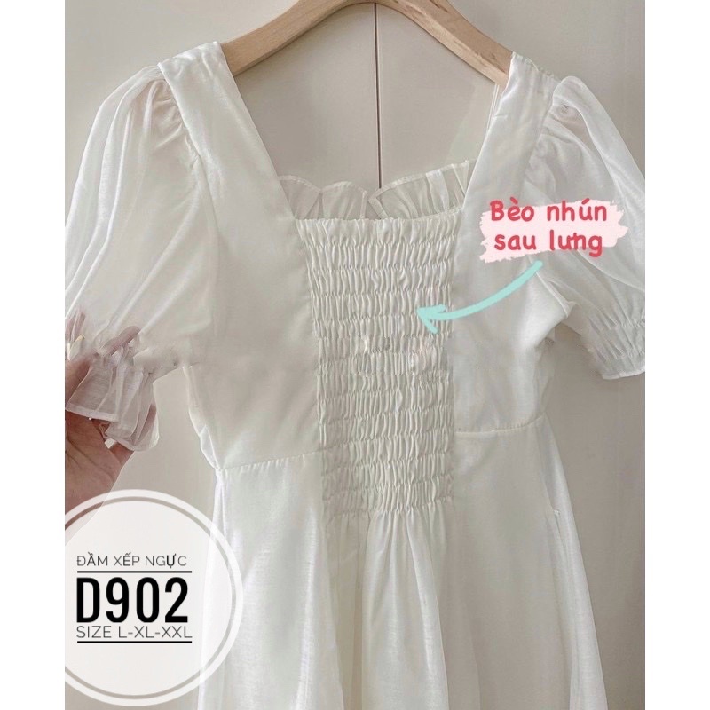 MS BIGSIZE Đầm trắng xếp ngực D902 cân nặng 60-95kg