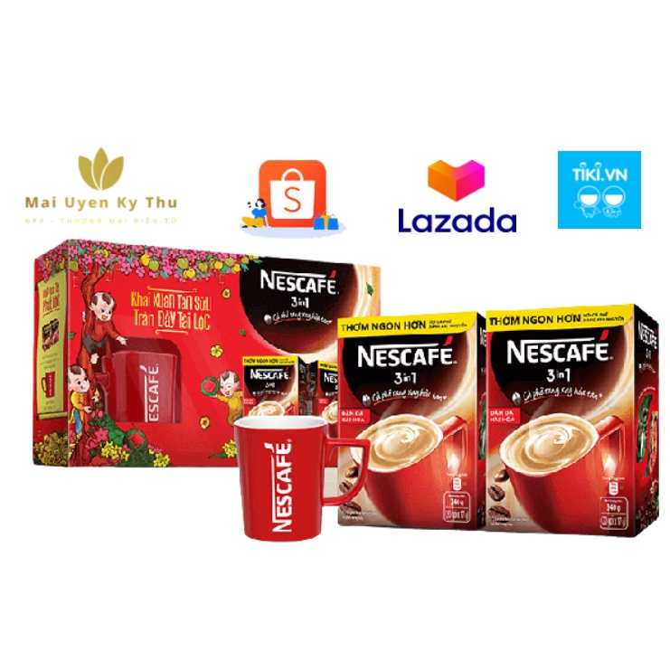 Bộ quà tặng 2 hộp Nestcafé 3in1 đậm đà hài hòa tặng 1 ly sứ Nestcafé