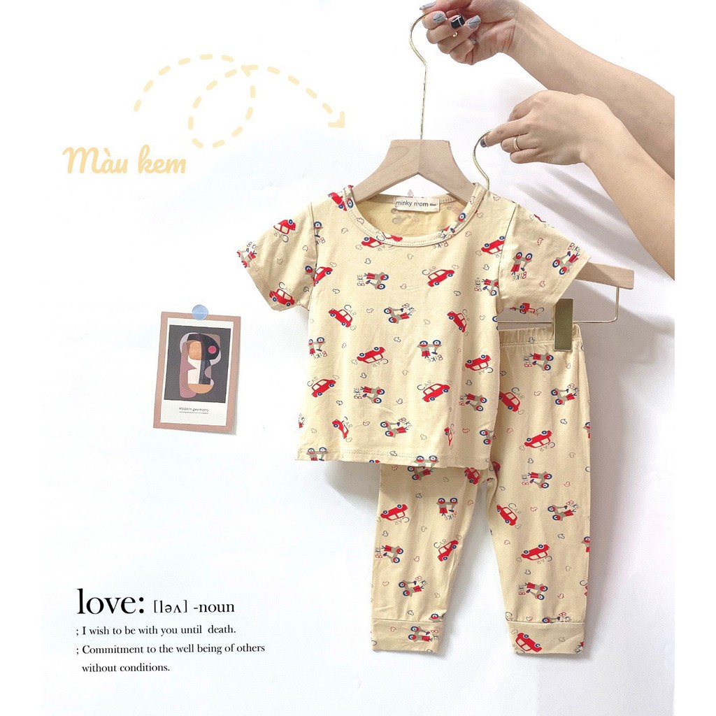 [SALE] Bộ Dài Tay Cho Bé Gái, Bé Trai Minky Mom Vải Thun Lạnh Hoạ Tiết Hồng Hạc, Quần Áo Thu Đông Cho Bé MKMTD2118