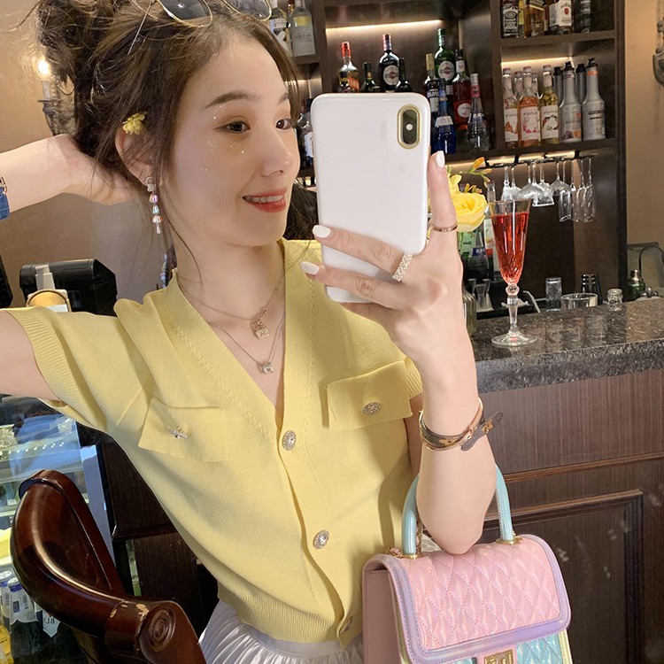 Xiaozhainv Áo cardigan tay ngắn thời trang hè Hàn Quốc trẻ trung cho nữ 3 màu tùy chọn | BigBuy360 - bigbuy360.vn